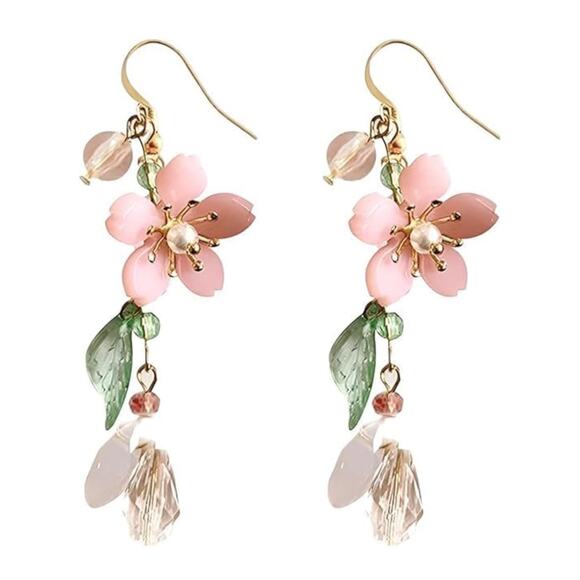 Acrylic Flowers with Glass Beads Earrings - Picture 1 of 2